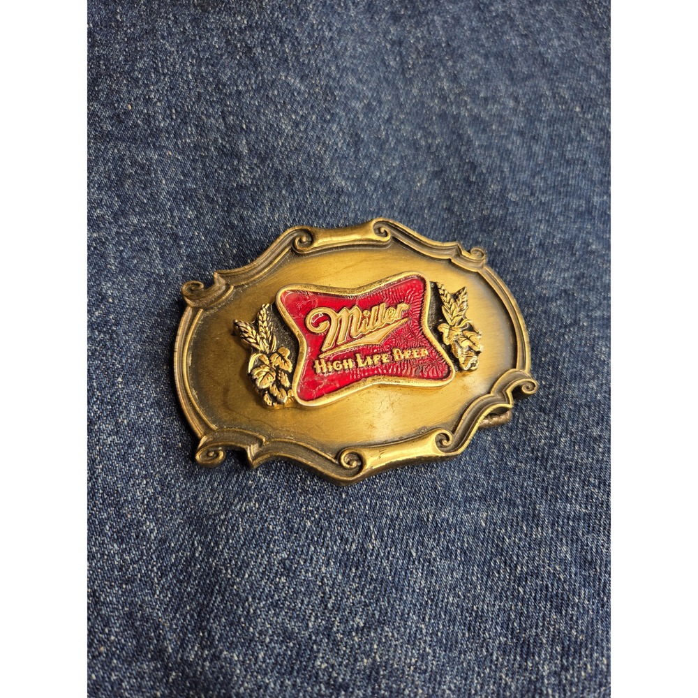 Vintage 1980 Miller Lite Beer Raintree Brass Belt Buckle - Rare